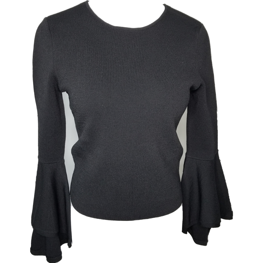 Eliza J Black Ponte Knit Bell Ruffle Sleeve Top